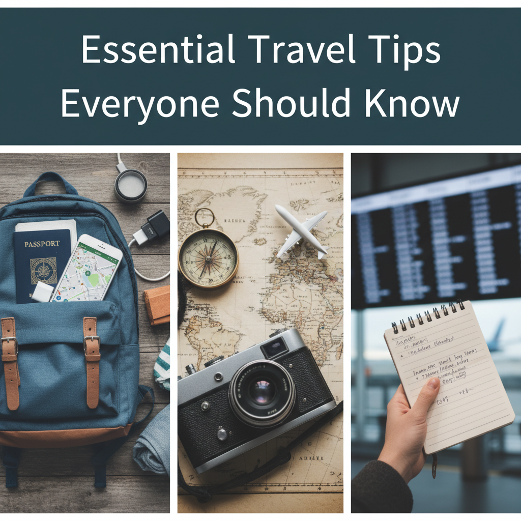 Professional blog header image for article titled: Essential Travel Tips Everyone Should Know. High quality, relevant imagery, clean composition.
