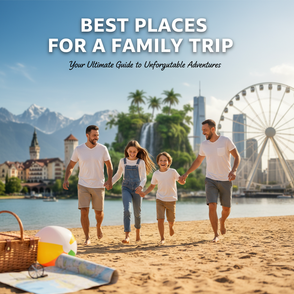 Professional blog header image for article titled: Best Places for a Family Trip. High quality, relevant imagery, clean composition.