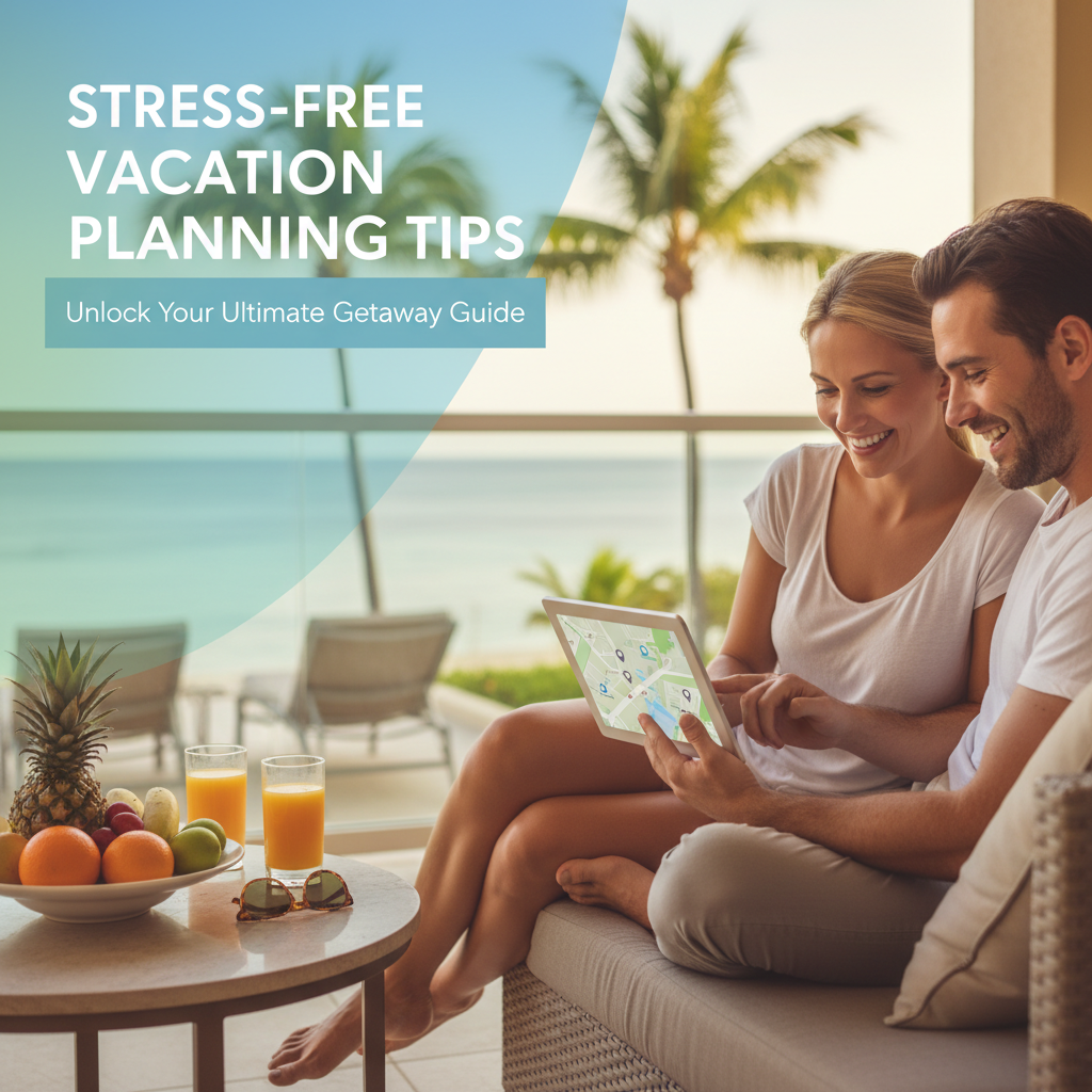 Professional blog header image for article titled: Stress-Free Vacation Planning Tips. High quality, relevant imagery, clean composition.