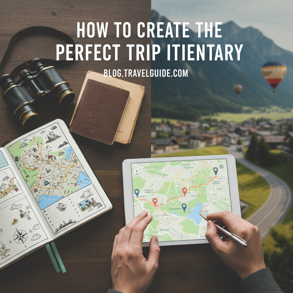 Professional blog header image for article titled: How to Create the Perfect Trip Itinerary. High quality, relevant imagery, clean composition.