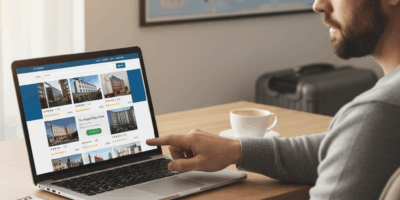 Laptop showing hotel booking comparison
