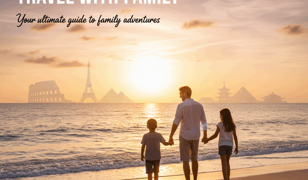 Professional blog header image for article titled: Best Places to Travel with Family. High quality, 