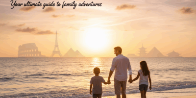 Professional blog header image for article titled: Best Places to Travel with Family. High quality,