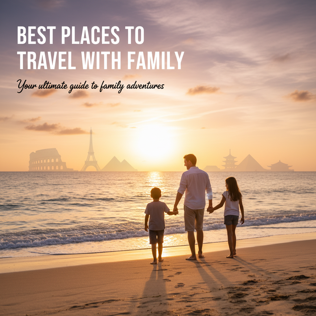 Professional blog header image for article titled: Best Places to Travel with Family. High quality, relevant imagery, clean composition.