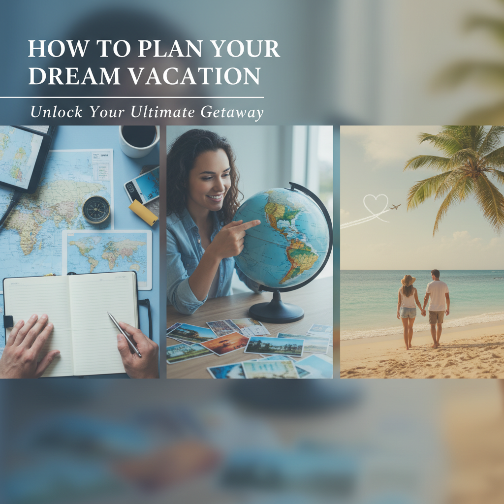 Professional blog header image for article titled: How to Plan Your Dream Vacation. High quality, relevant imagery, clean composition.