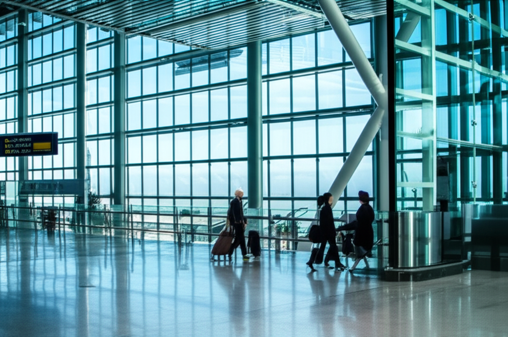 Traveler at airport with luggage
